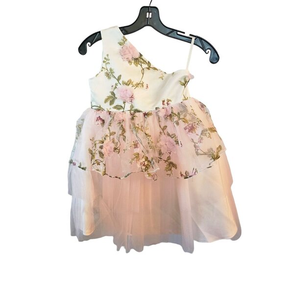Pink Floral One Shoulder Childs Dress - Picture 6 of 7